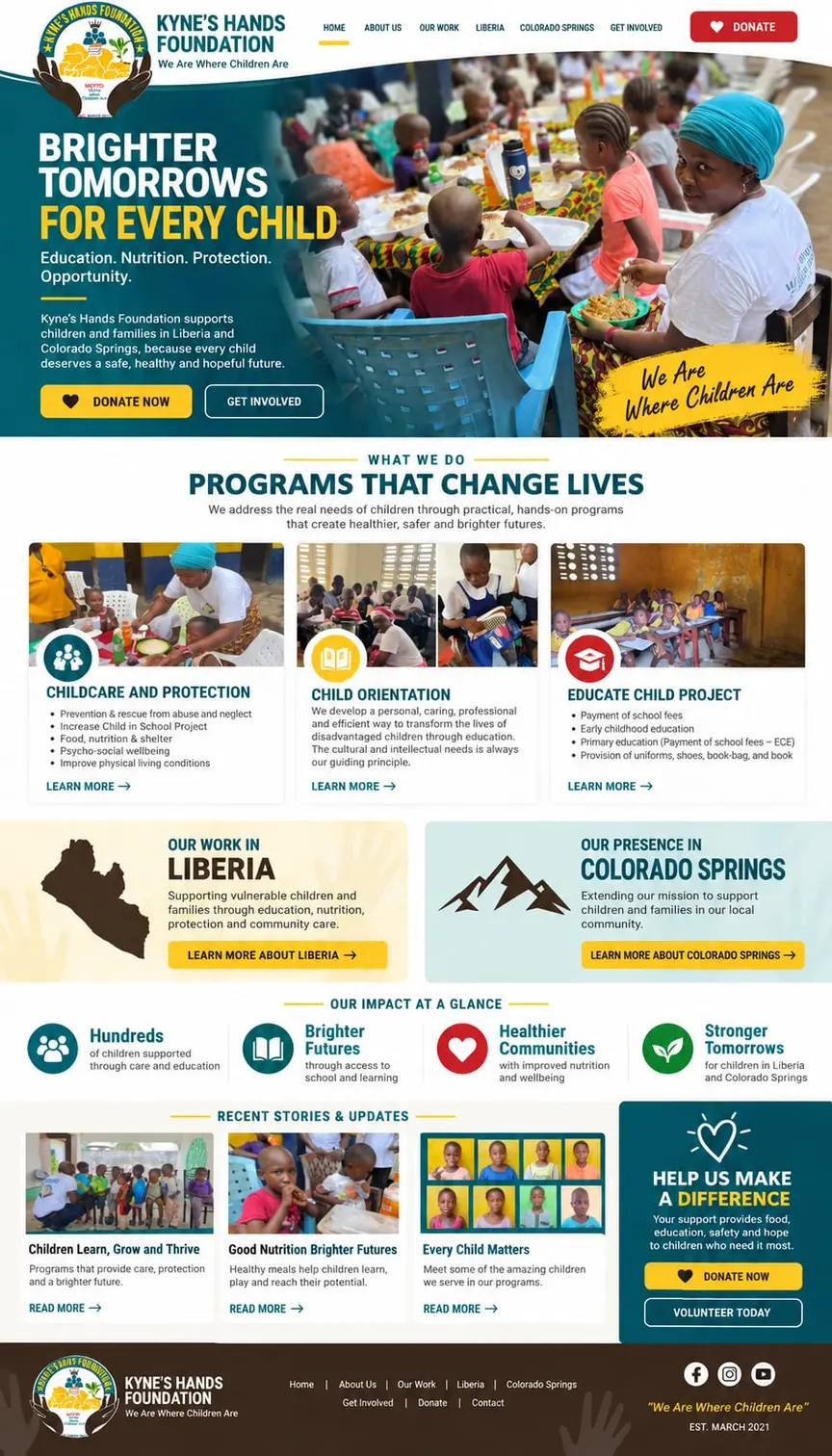 Brighter Tomorrows for Every Child: the concept mockup for Kyne Hands Foundation